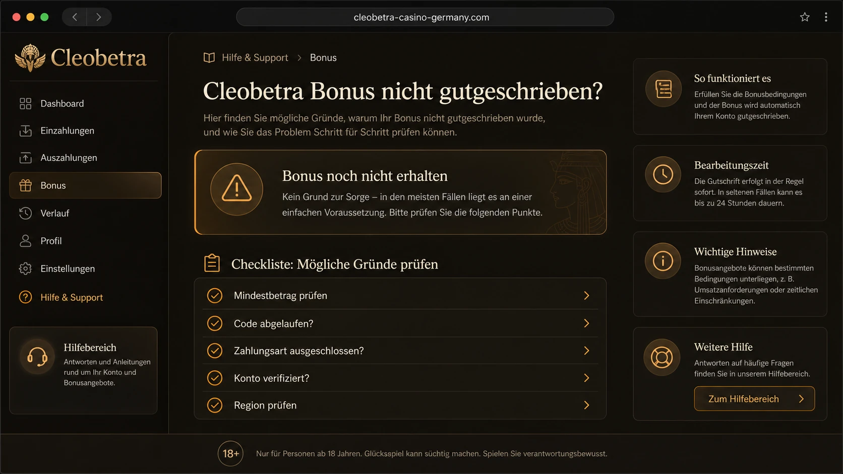 Warum wurde der Bonus nicht gutgeschrieben?
